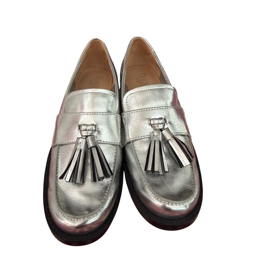 Franco Sarto Metallic Silver Tassel Loafers Size 7.5